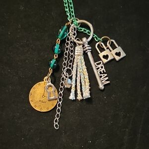 Green Chain Necklace with Charms